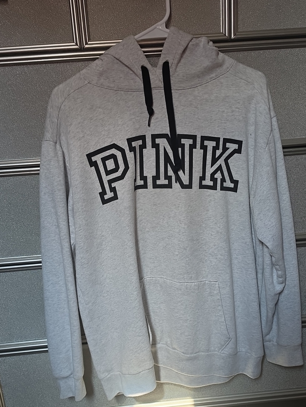 PINK Victoria's Secret Light Gray Women's Pullover Hoodie with Black Logo